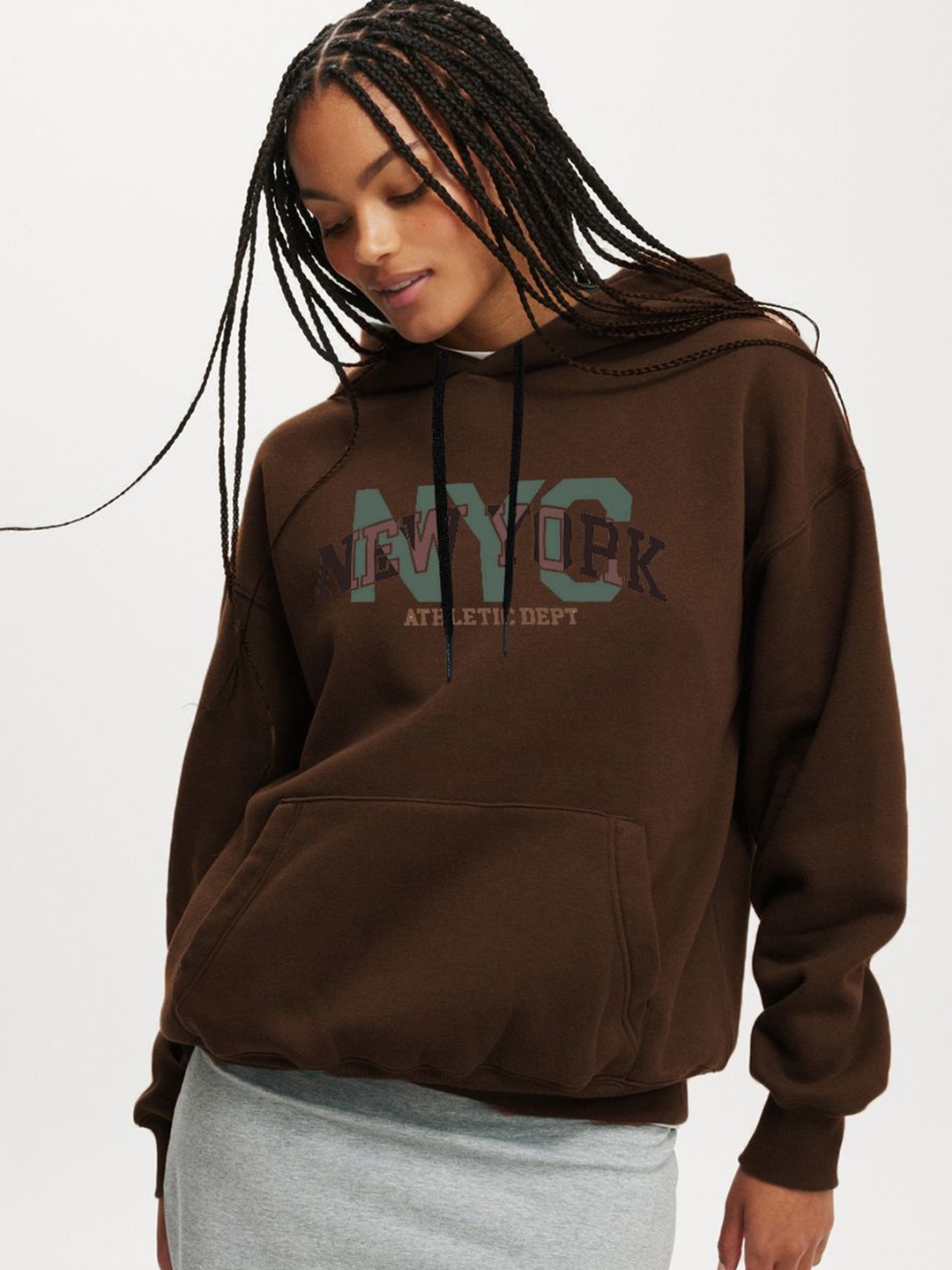 

CLAFOUTIS Women Printed Hooded Long Sleeves Sweatshirt, Brown