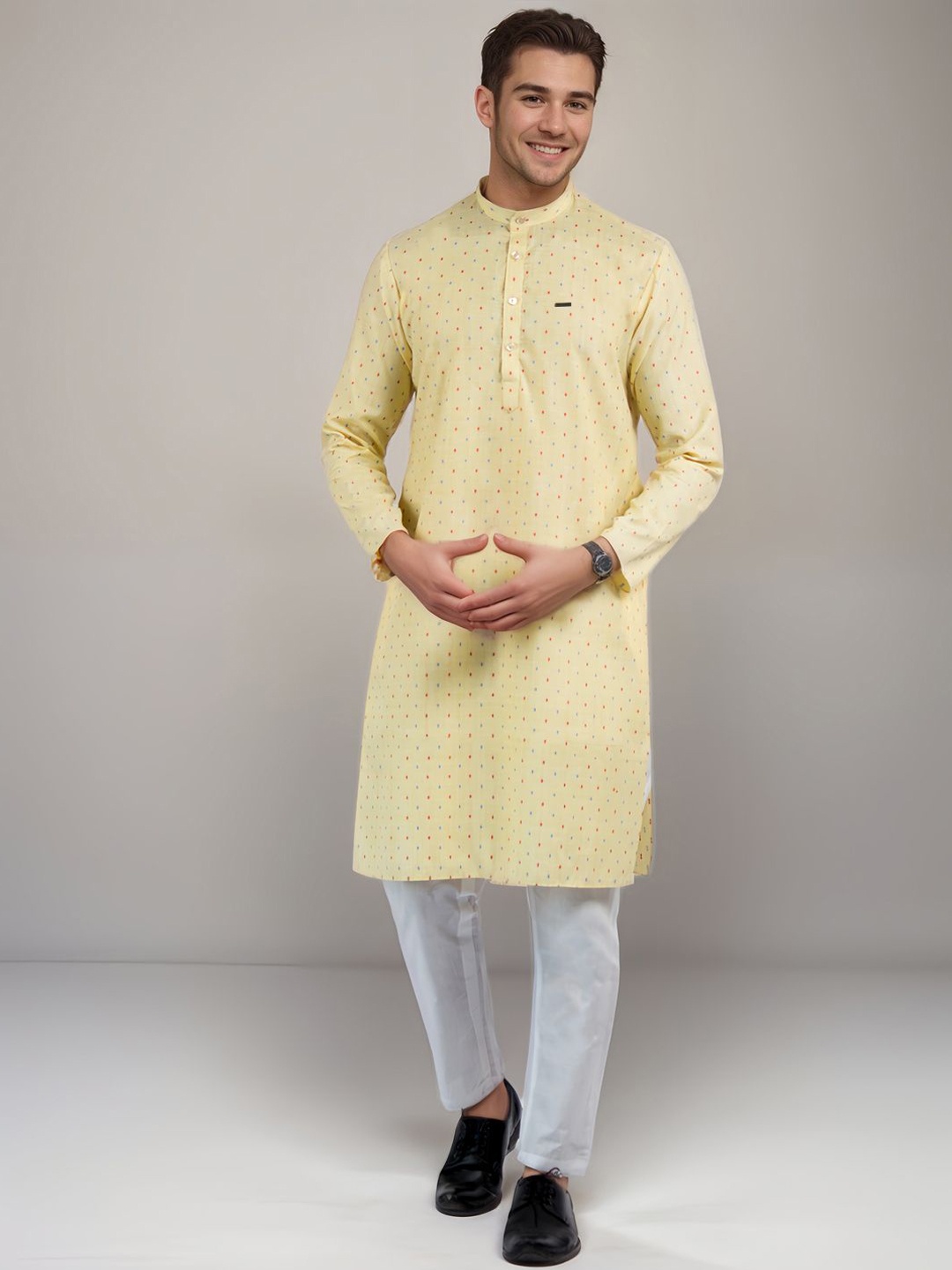 

DEVOILER Mandarin Collar Straight Kurta, Yellow
