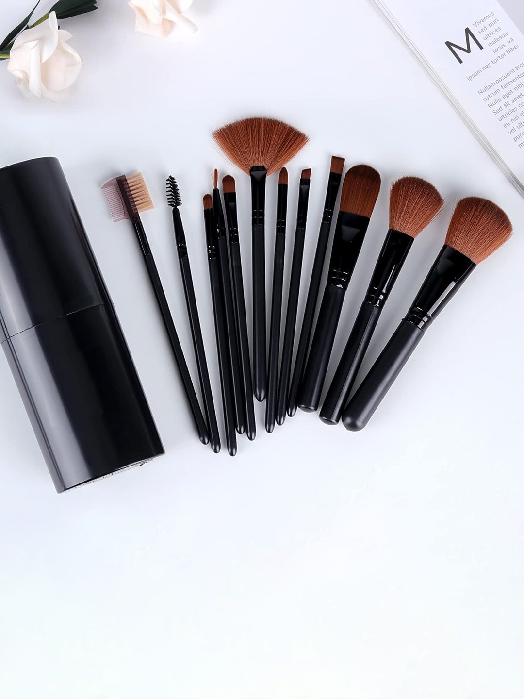 

MYN Set Of 12 Travel Makeup Brushes Set With Storage Box, Black