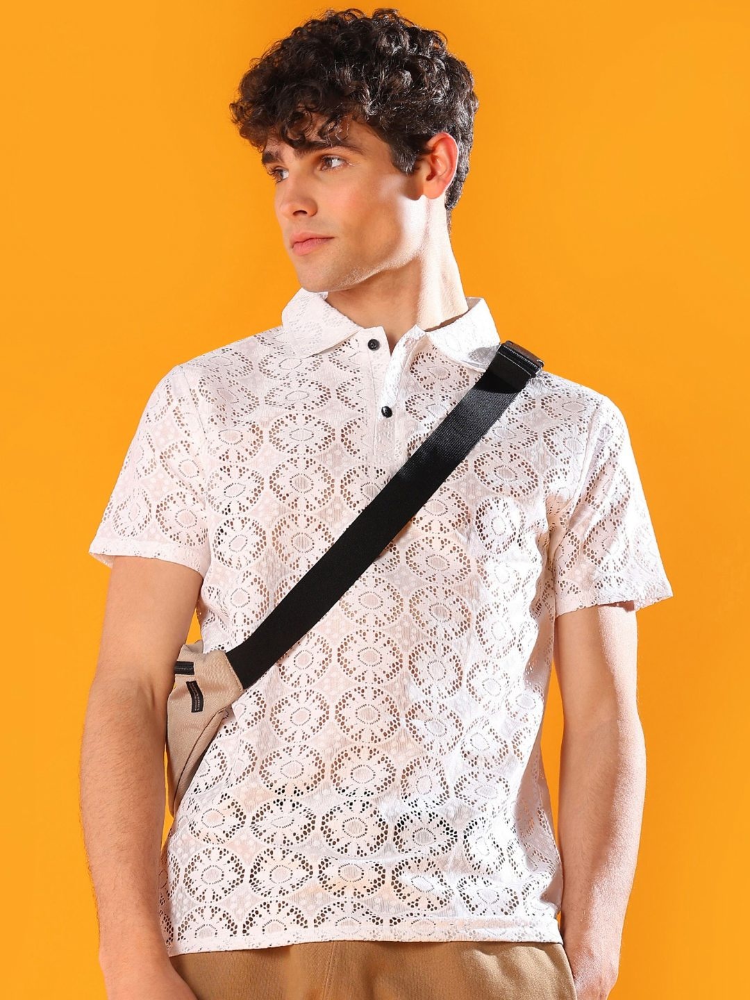 

INDICLUB Men Polo Collar Pockets T-shirt, White