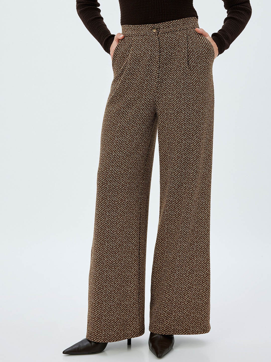 

Koton Women Polka Dot Printed Trousers, Brown