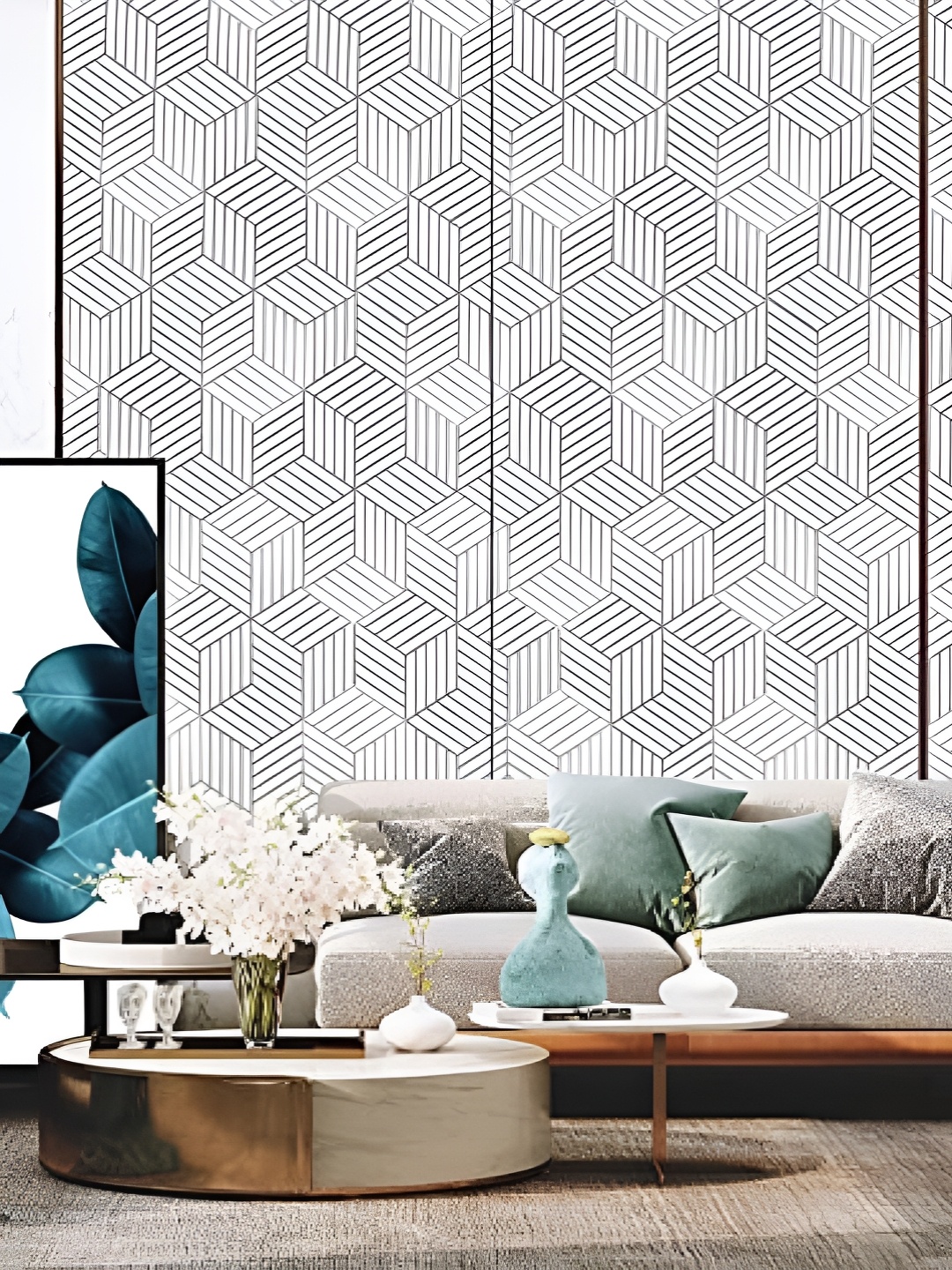 

Asian royal White & Grey Geometric Printed Waterproof Wallpaper