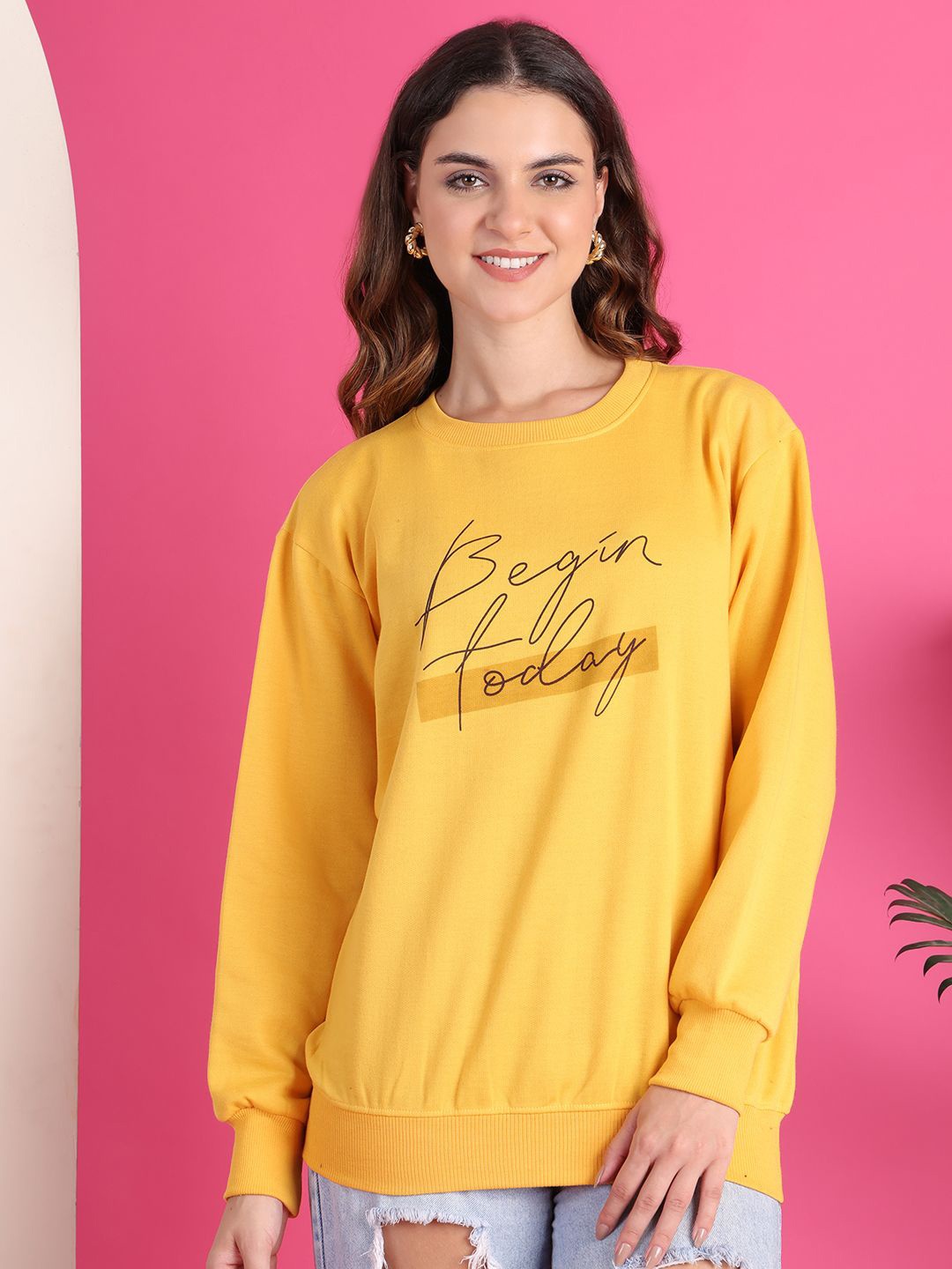 

MACK JONNEY Women Printed Sweatshirt, Yellow