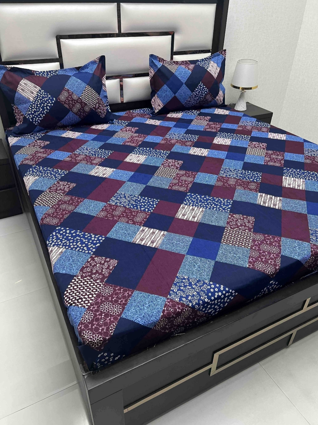 

Pure Decor Queen Size Double Bedsheet With 2 Pillow Covers 2.28m X 2.54m, Blue