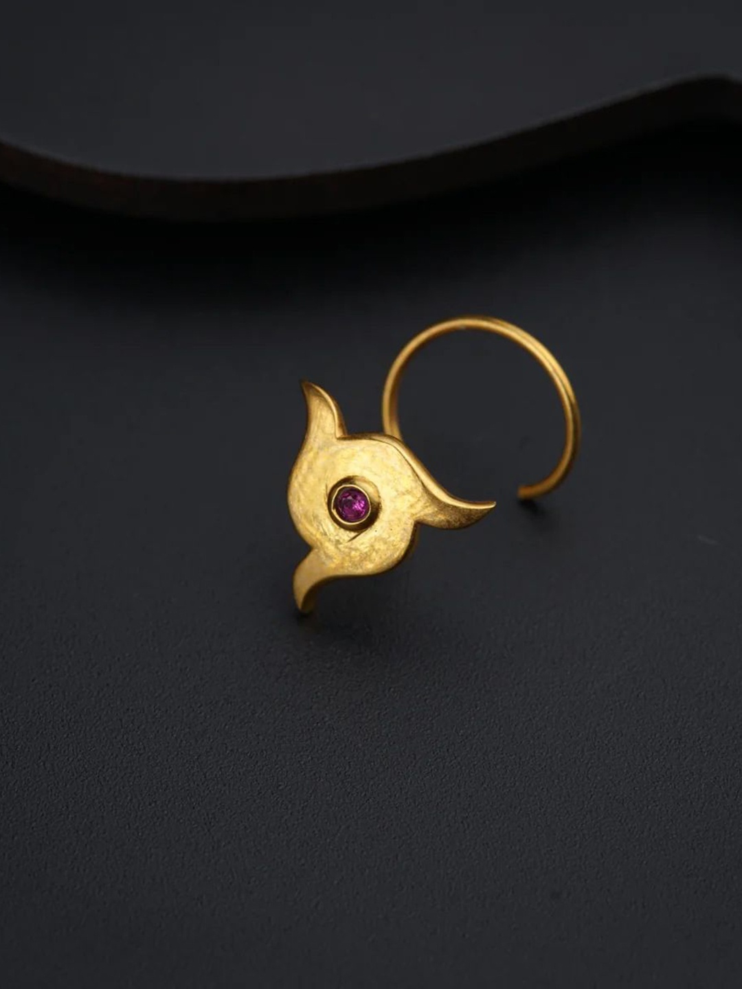 

House of Aadyaa Sterling Silver Gold-Plated Stone Studded Ring Nosepin