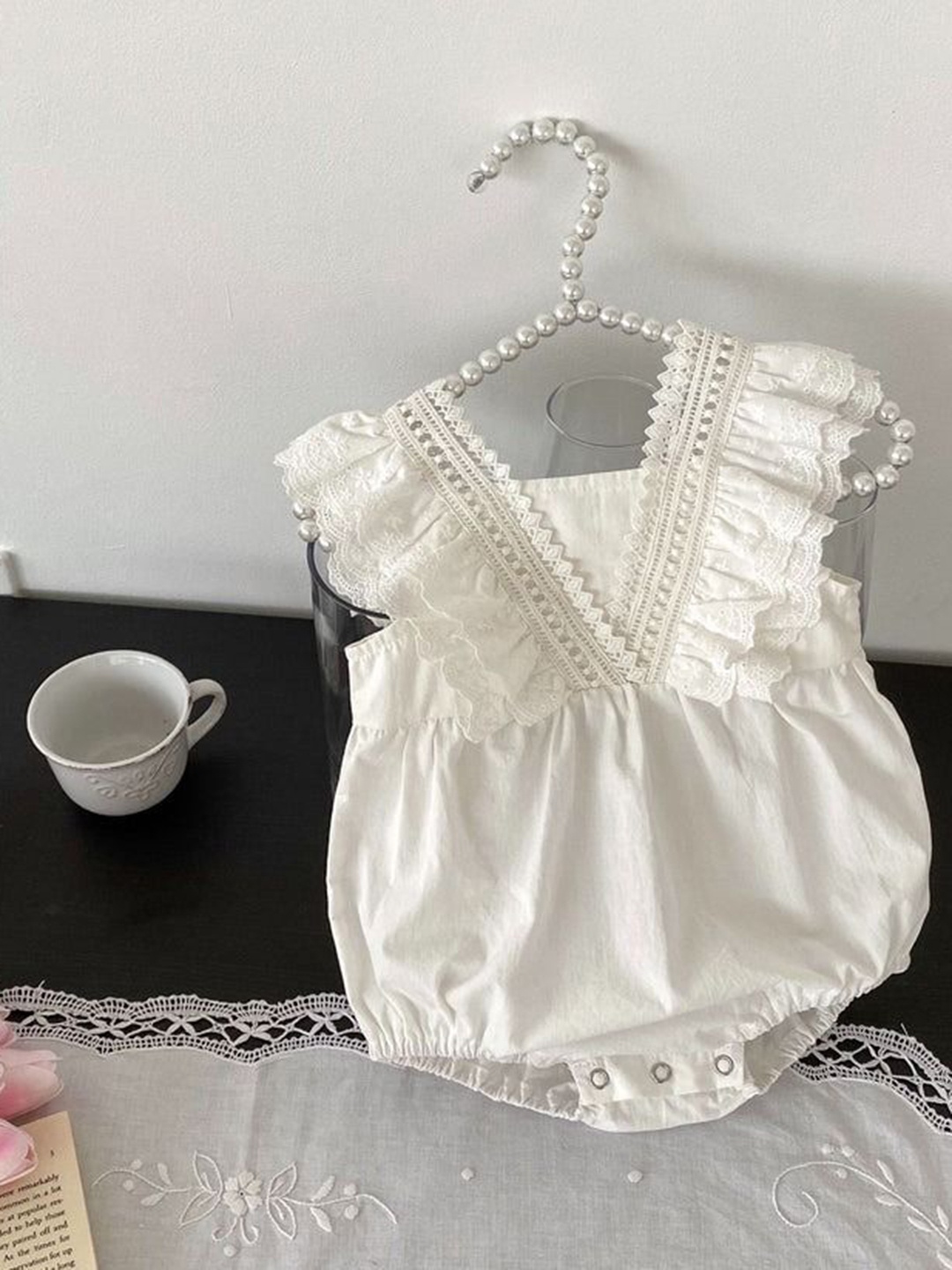 

Ju Ju Jam Girls Cotton V-Neck Self Design Ruffled Bodysuits, White