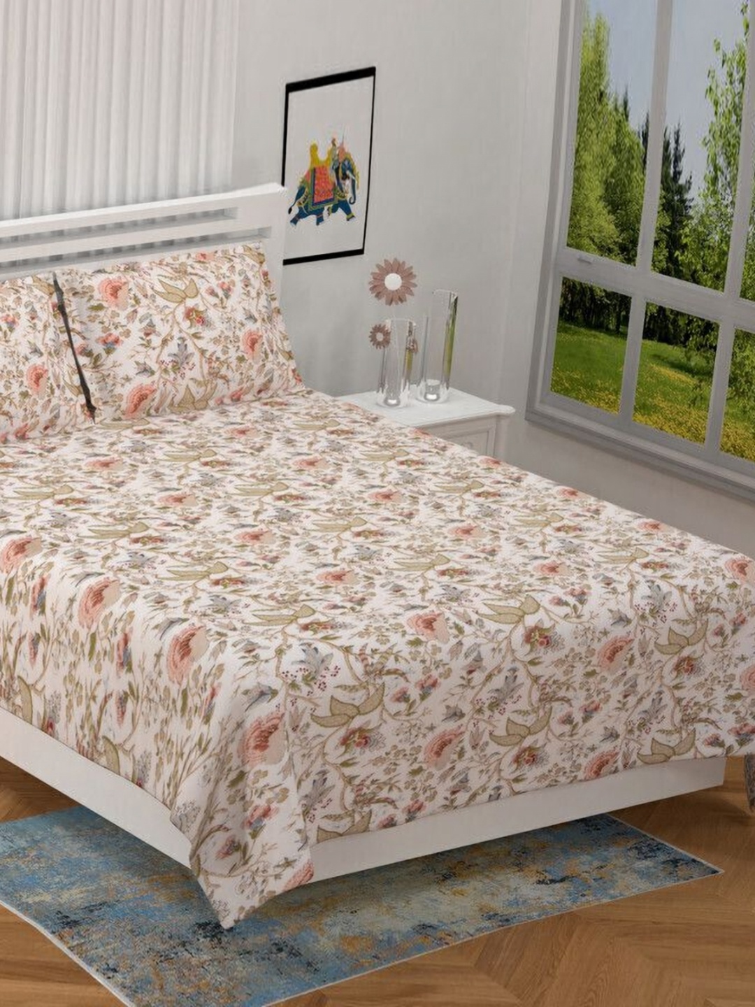 

BILBERRY Furnishing by preeti grover Pink & Grey Floral 180 TC King Bedsheet with 2 Pillow Covers