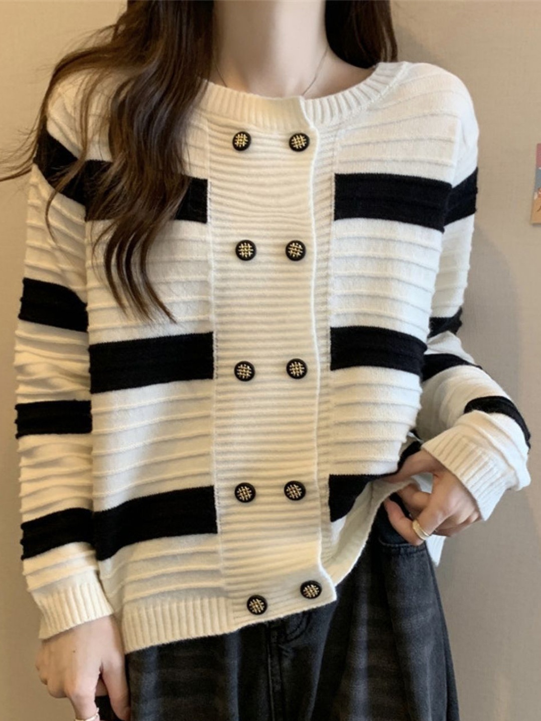 

StyleCast Women Striped Cardigan, Cream