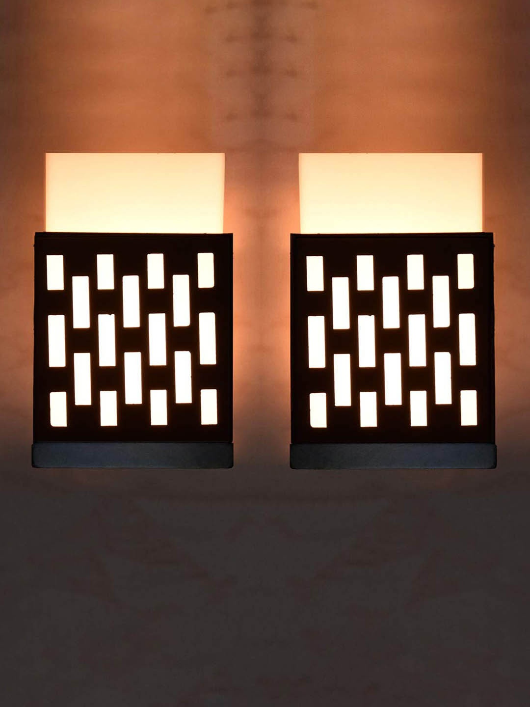 

Gojeeva Black 2 Pieces Textured Contemporary Rectangle Shaped Wooden Wall Lamp