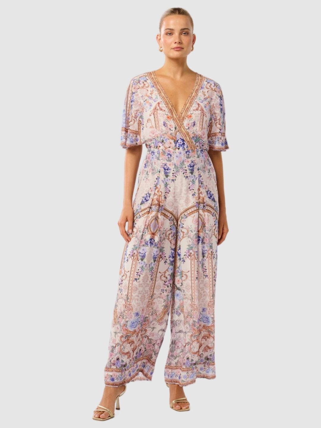 

Forever New Women Floral Printed Basic Jumpsuit, White