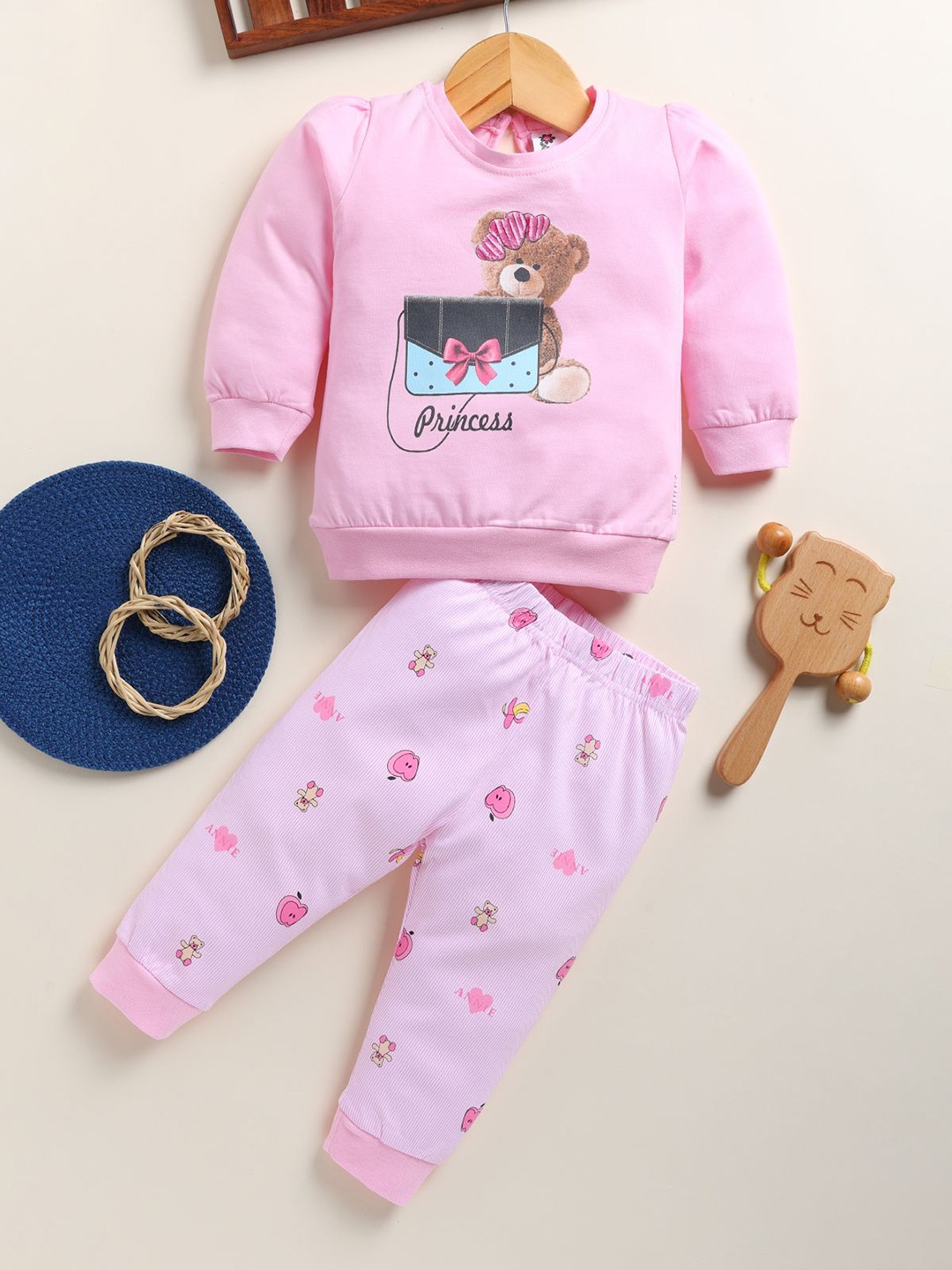 

Annie Girls Printed Pure Cotton Sweatshirt with Joggers, Pink