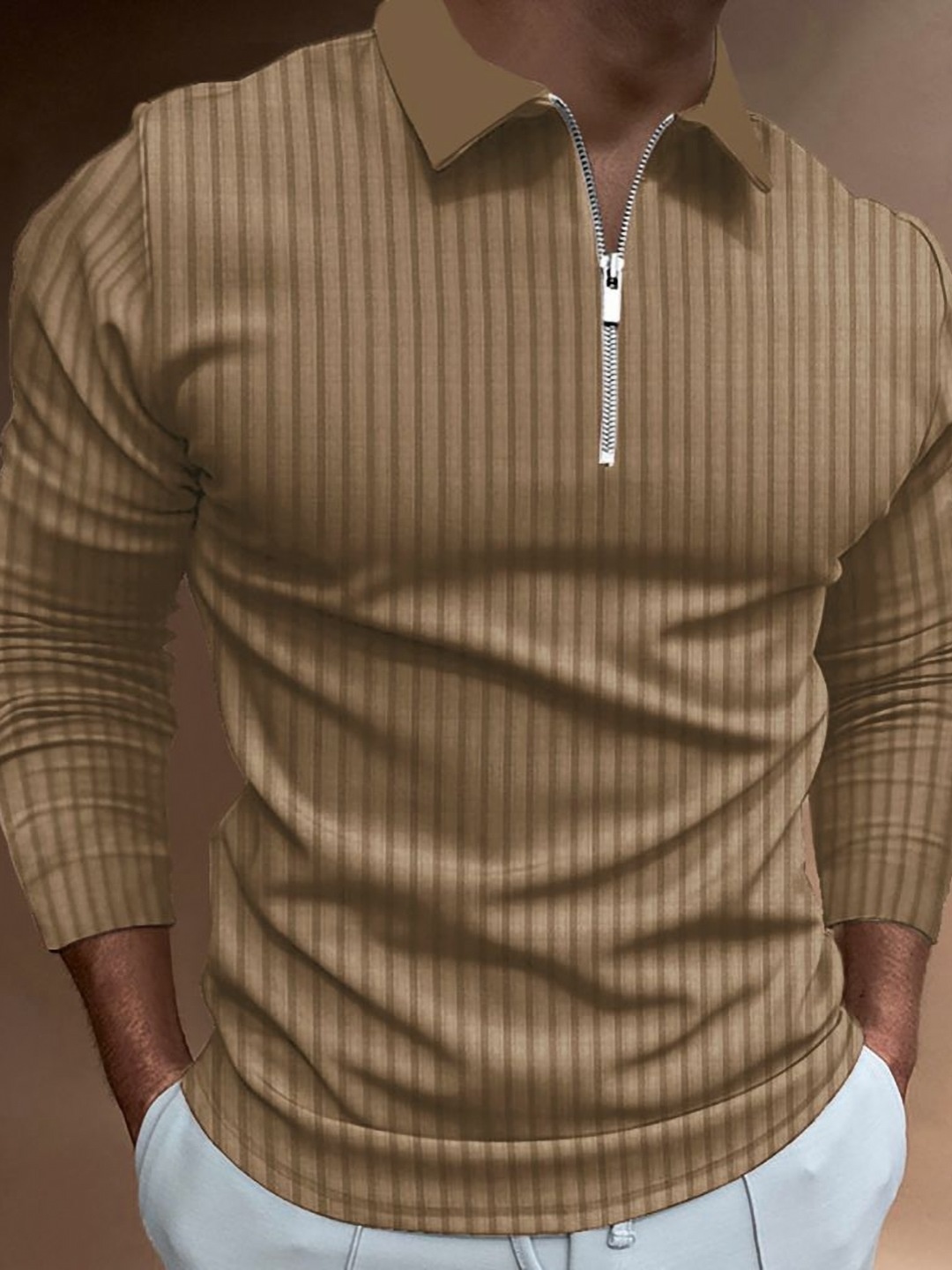 

StyleCast x Revolte Men Self Design Polo Collar Slim Fit T-shirt, Brown