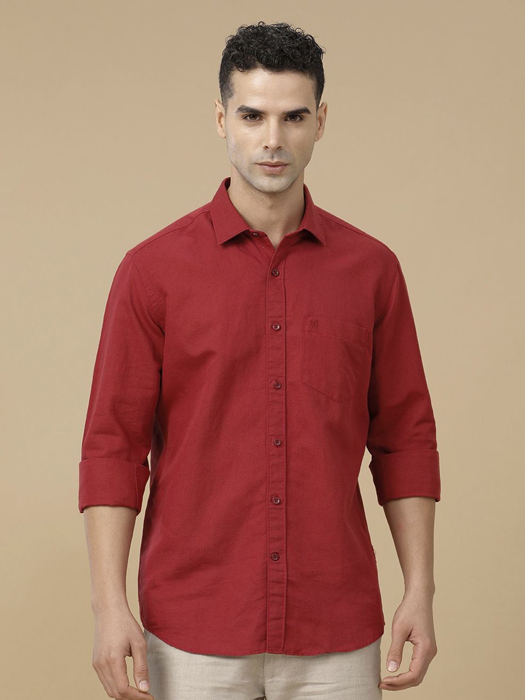 

Linen Club Contemporary Slim Fit Linen Cotton Casual Shirt, Red
