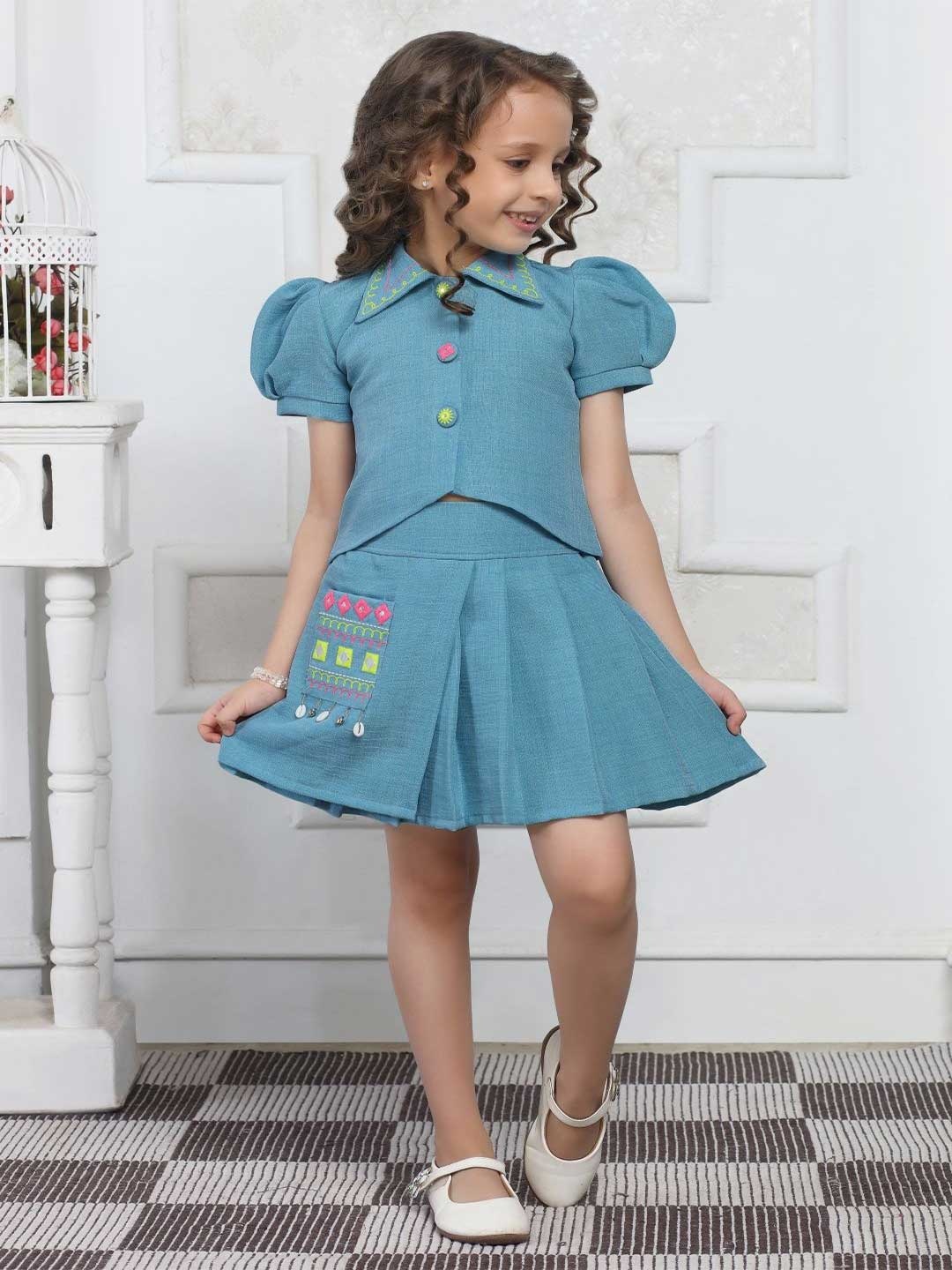 

Lei-Chie Girls Embellished Shirt With Skirt, Blue