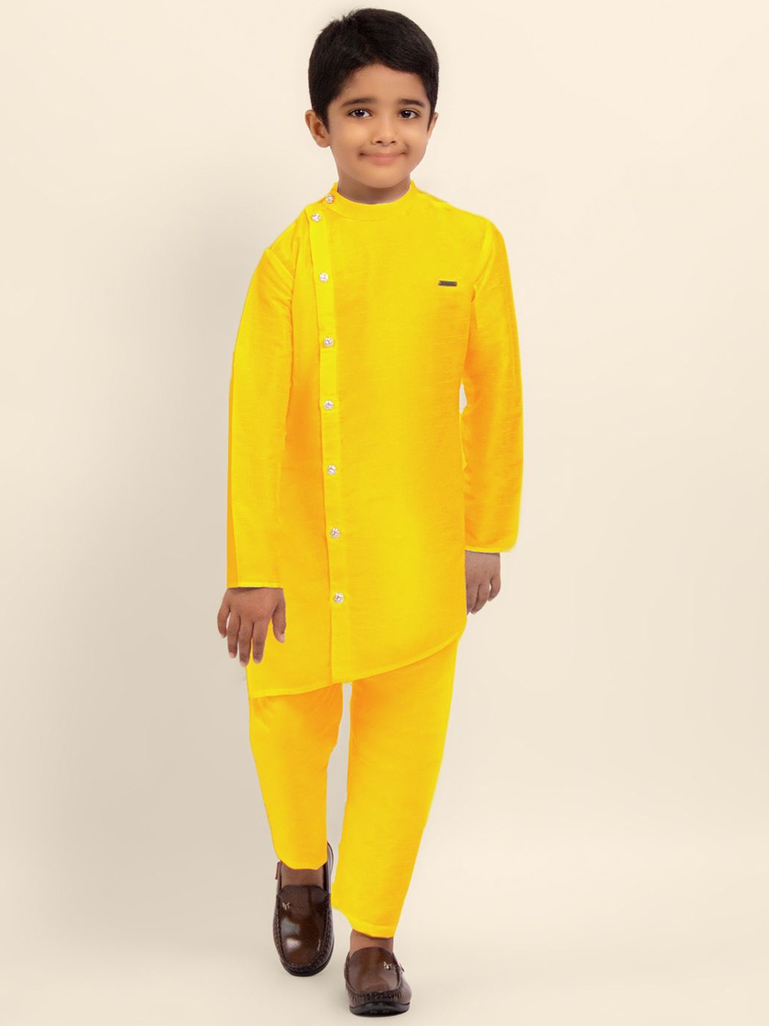 

DEVOILER Boys Mandarin Collar Straight Kurta, Yellow