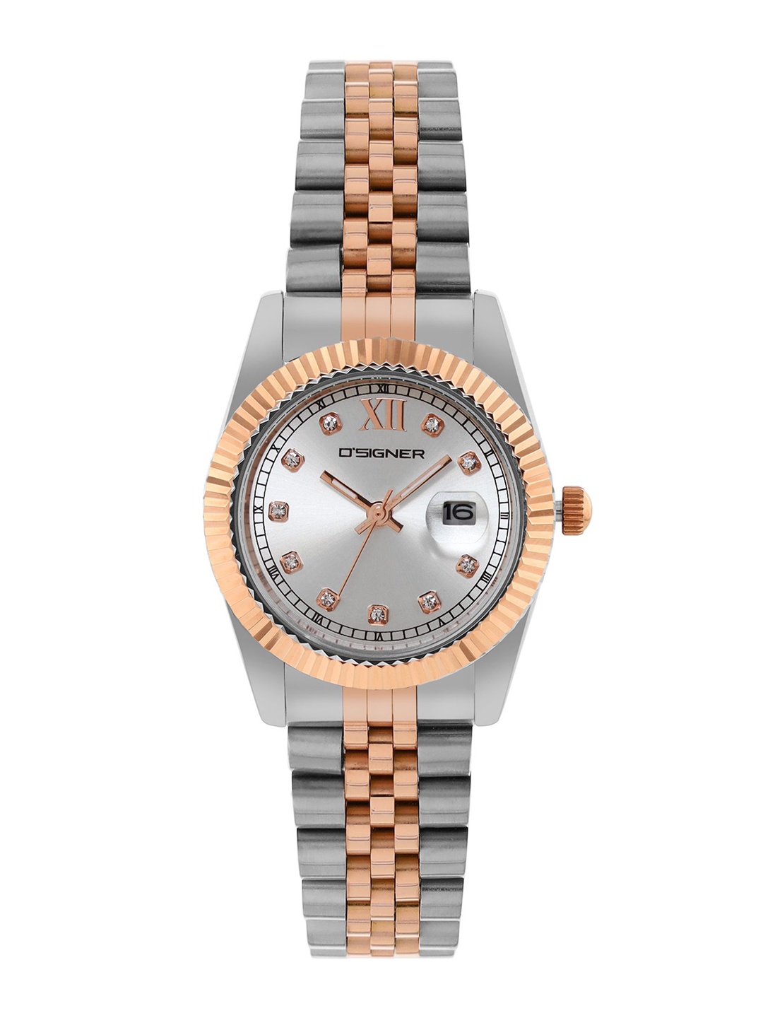 

Dsigner Women Brass Embellished Dial & Bracelet Style Straps Analogue Watch 521RTM.2L, Silver