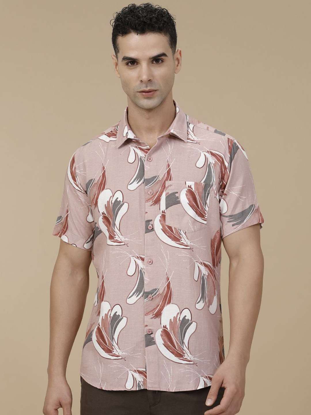 

Linen Club Printed Linen Contemporary Slim Fit Casual Shirt, Pink