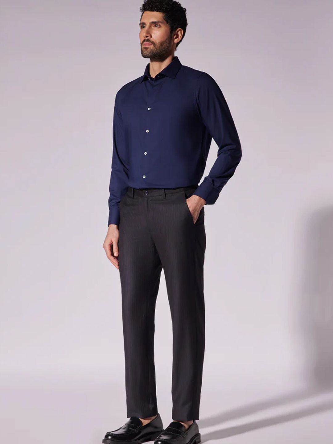 

Bombay Shirt Company Men Tailored Fit Opaque Casual Shirts, Navy blue