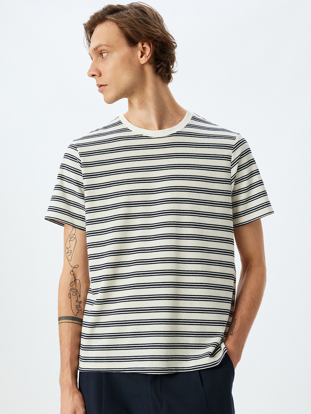 

Koton Men Striped Round Neck T-shirt, White