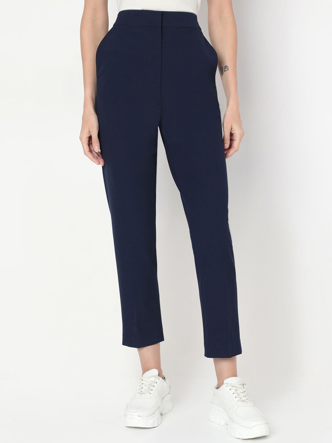 

Vero Moda Women Slim Fit High-Rise Formal Trousers, Navy blue
