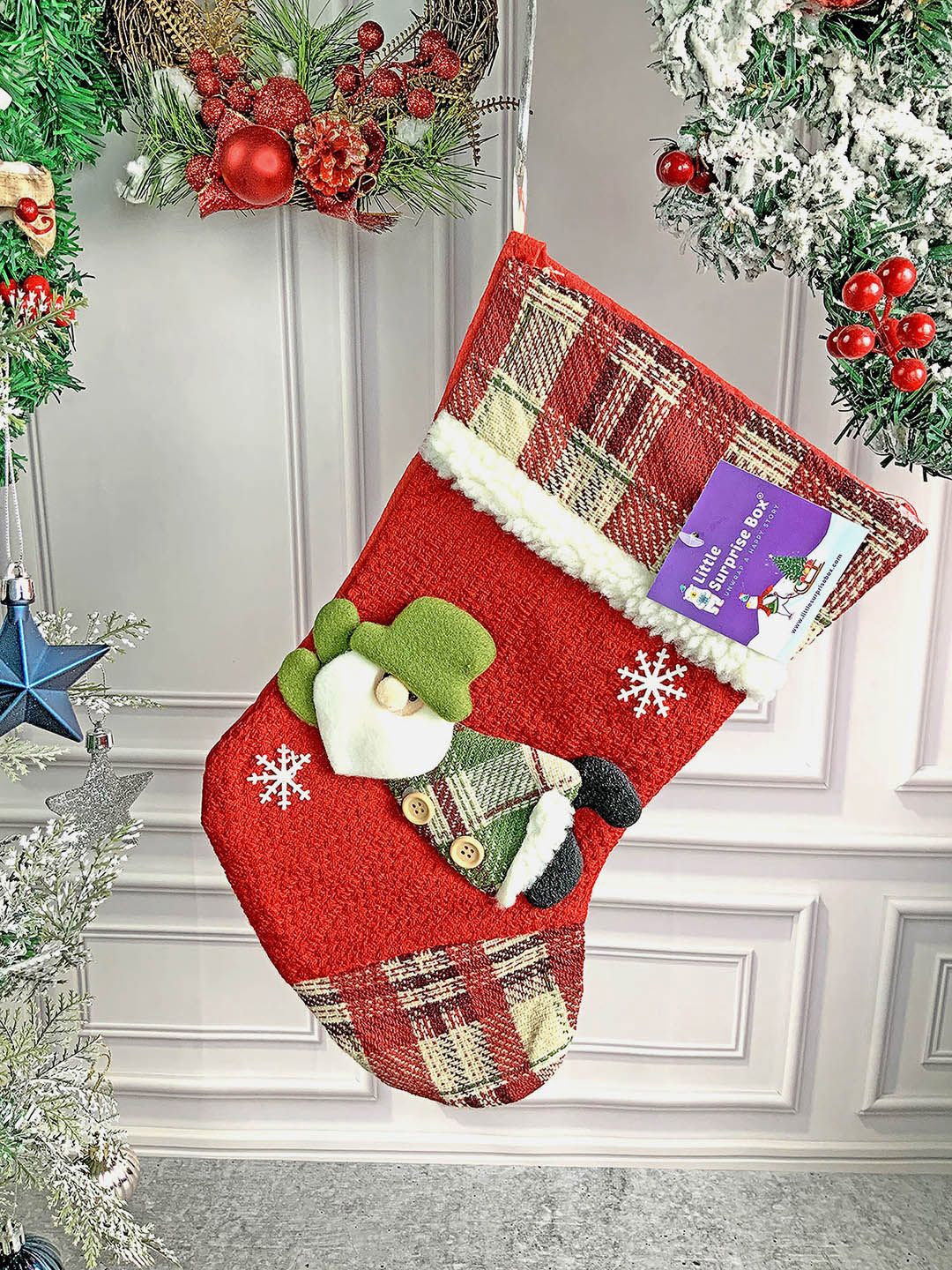 

Little Surprise Box LLP Kids Red Flying Santa Christmas Stocking Decor