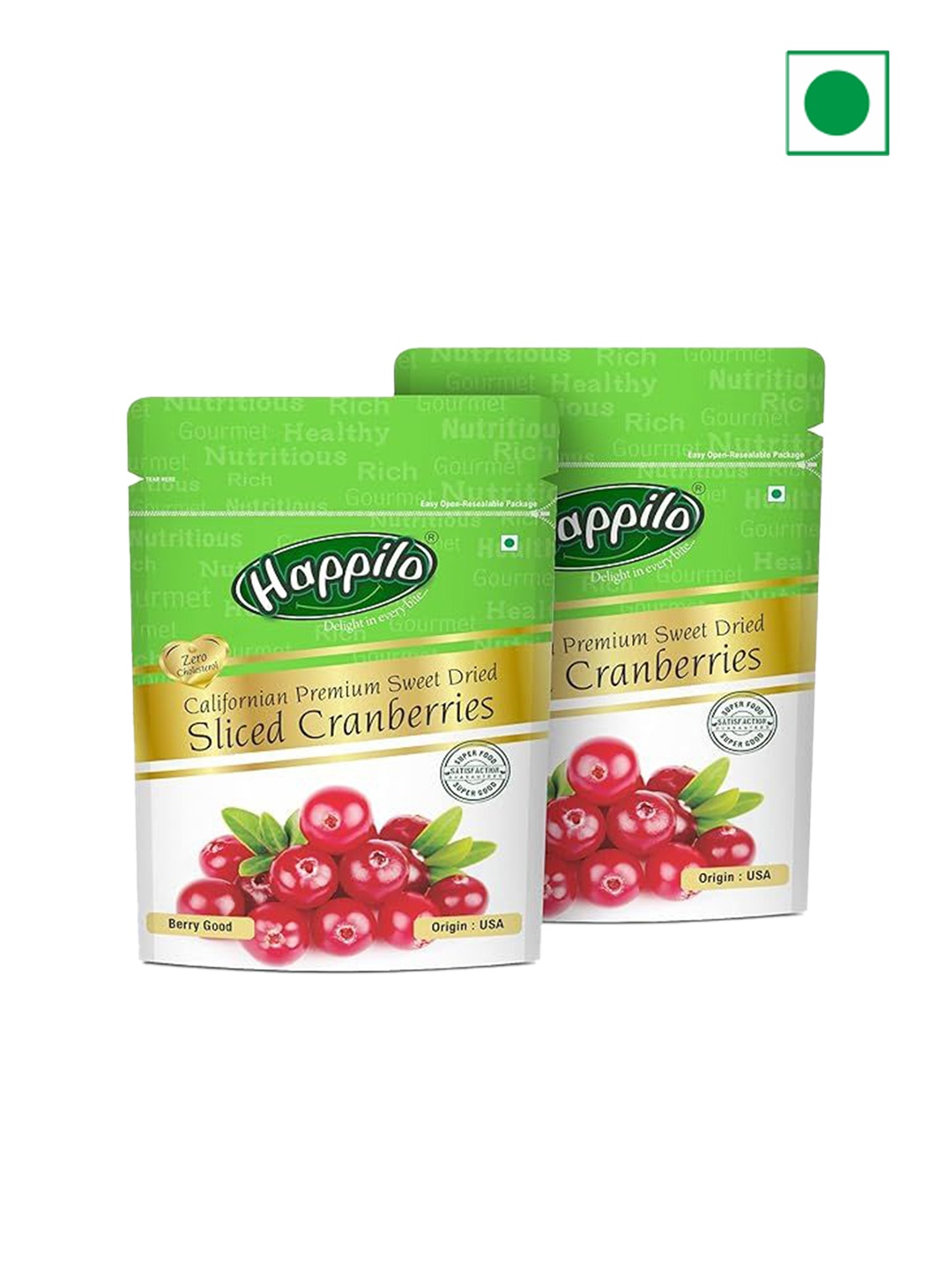 

Happilo Set Of 2 Californian Sliced Dried Cranberries -200g Each, Green