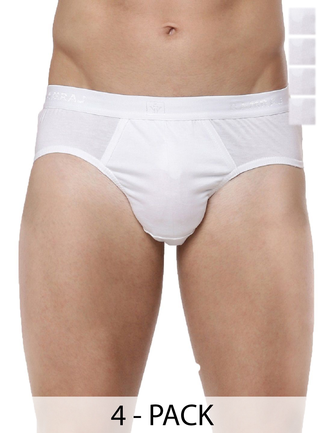 

RAMRAJ Mens Cotton White Outer Elastic Brief - Pack of 4