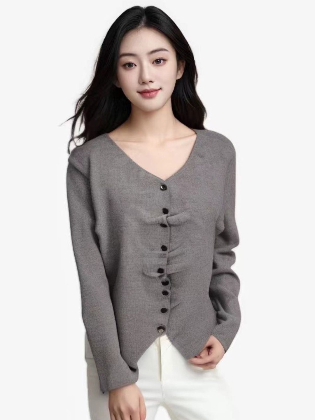 

StyleCast Women V-Neck Long Sleeves Front-Open Sweaters, Grey