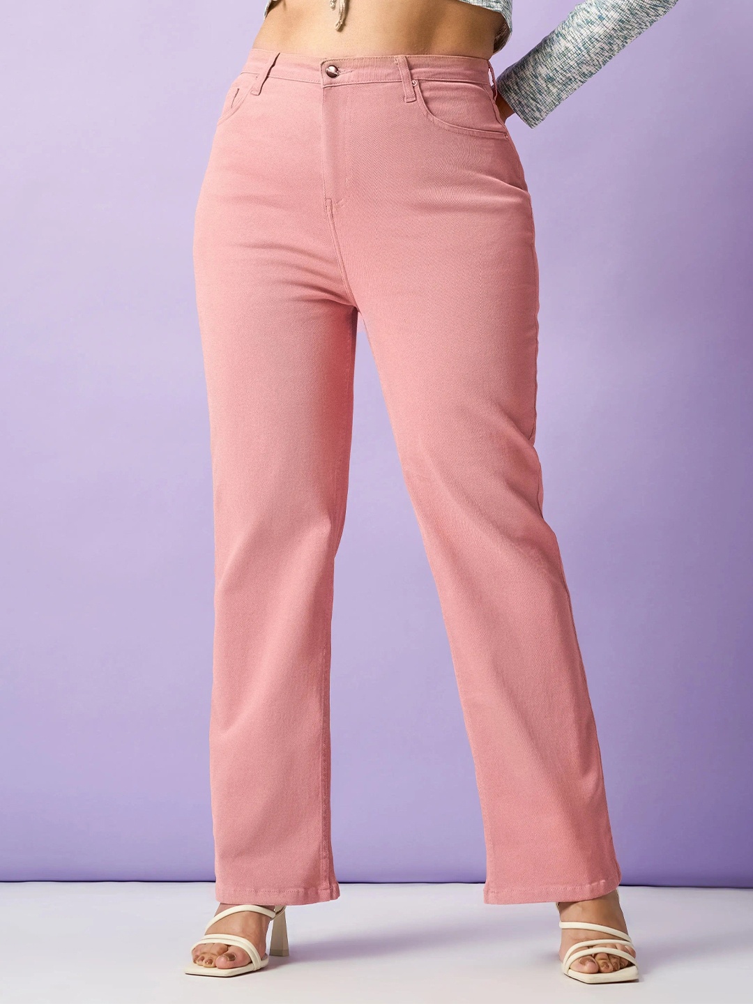 

FREAKINS Women Jean Straight Fit High-Rise Stretchable Jeans, Pink
