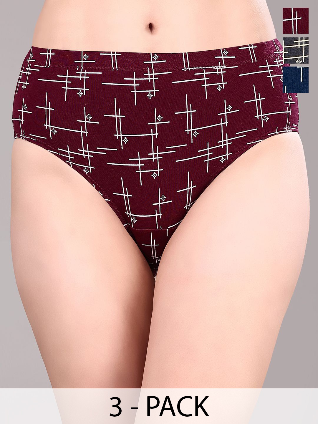 

Soie Women Pack Of 3 Printed High Rise Hipster Briefs, Maroon