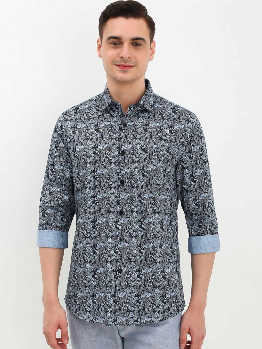 

Allen Solly Men Slim Fit Floral Opaque Printed Casual Shirt, Blue