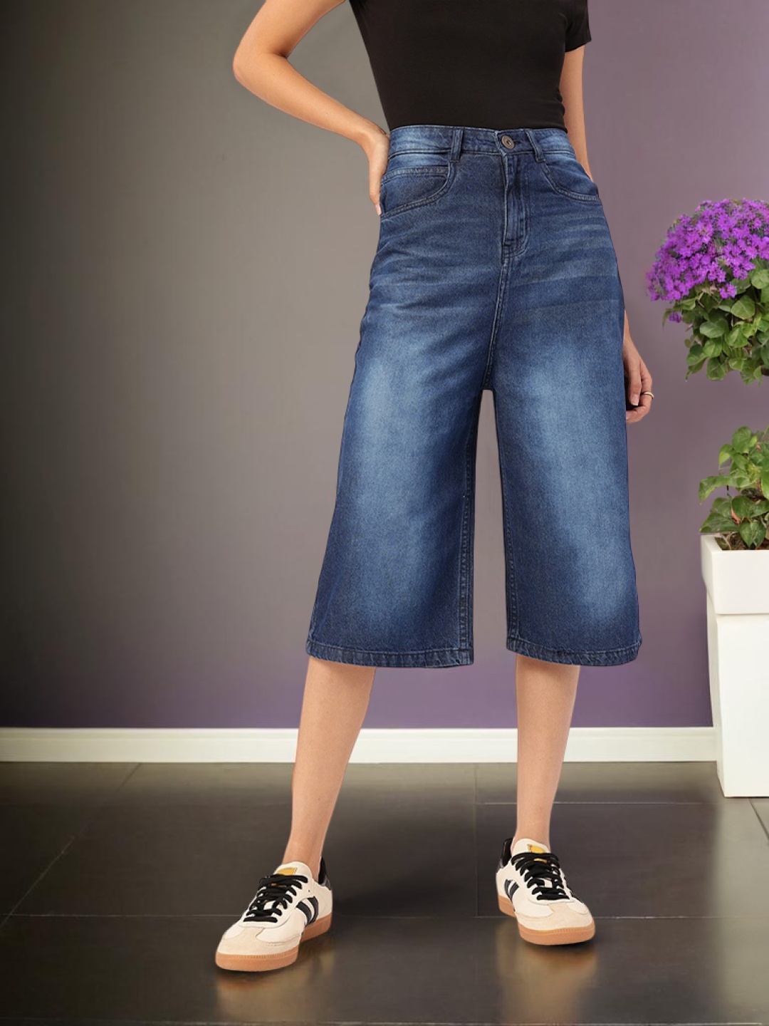 

DressBerry Women Denim Duds Bermuda Denim Shorts, Navy blue
