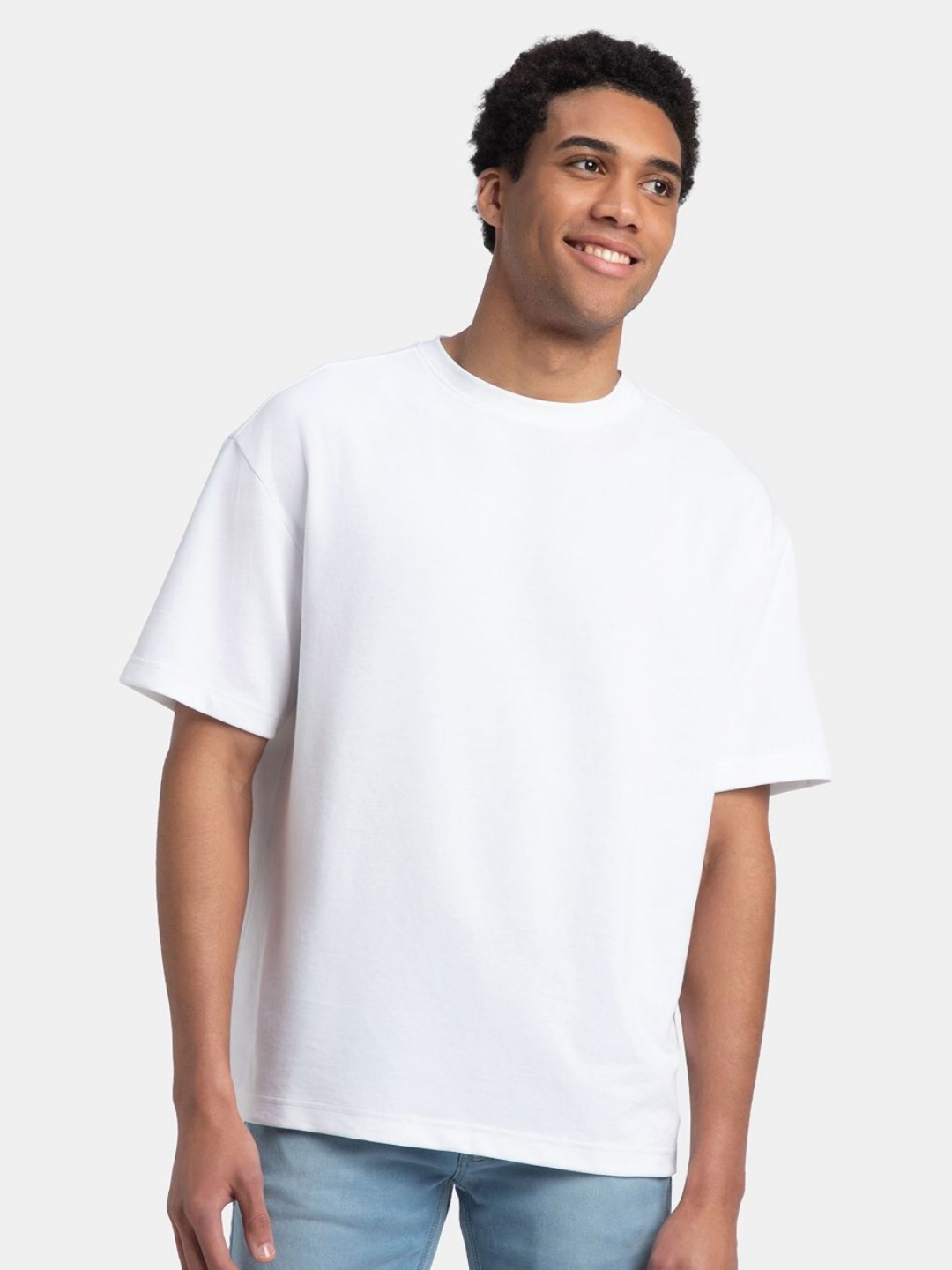 

Jockey Oversized Super Combed Cotton Blend Round Neck T-Shirt with StayFresh Treatment -UM23, White