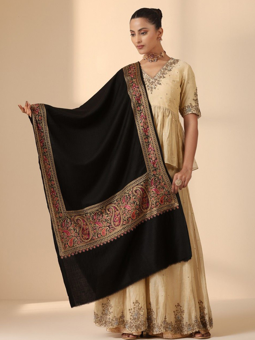 

DUSALA INDIA Women Embroidered Stole, Black