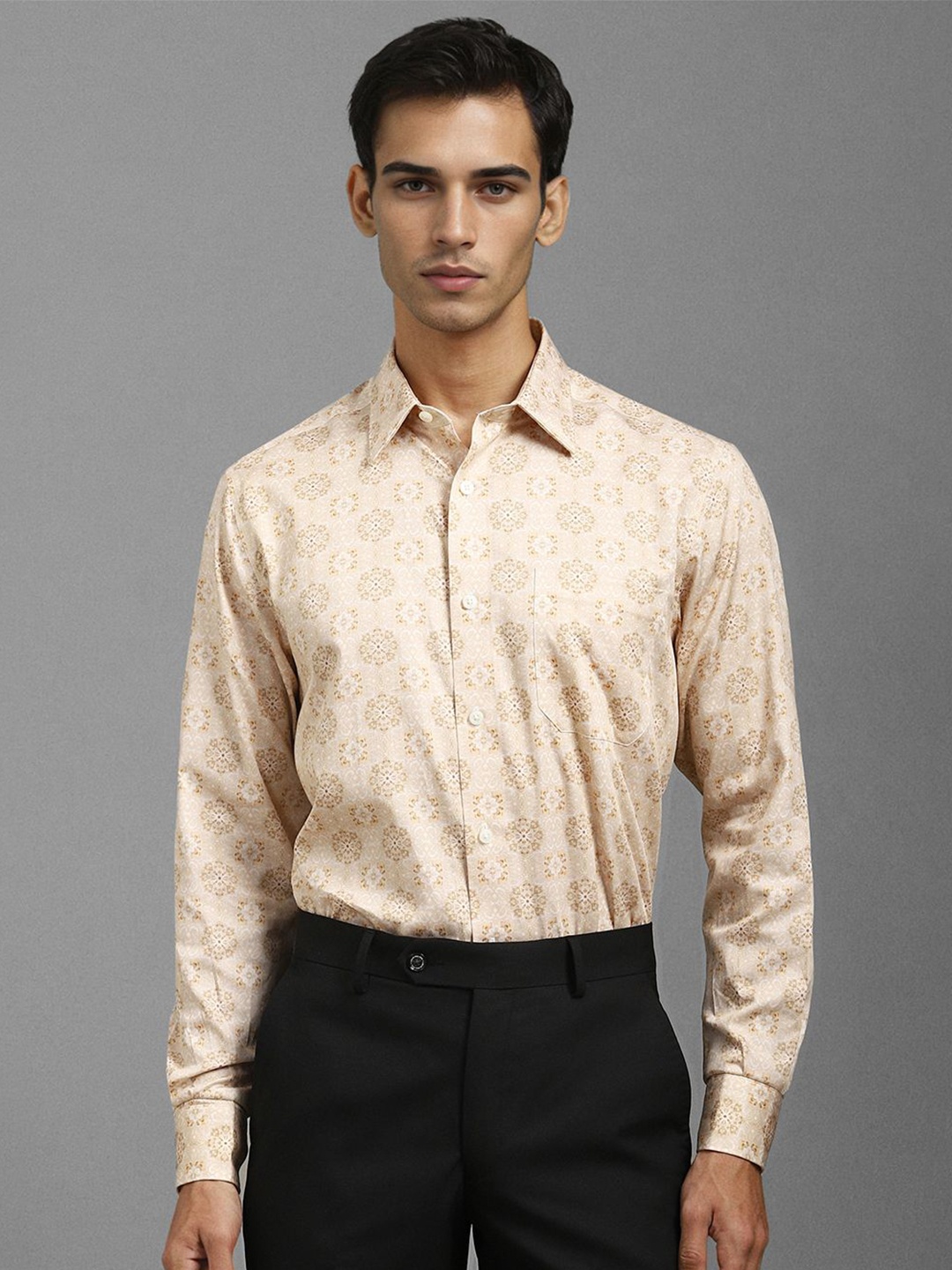 

Louis Philippe Men Classic Floral Opaque Printed Formal Shirt, Beige