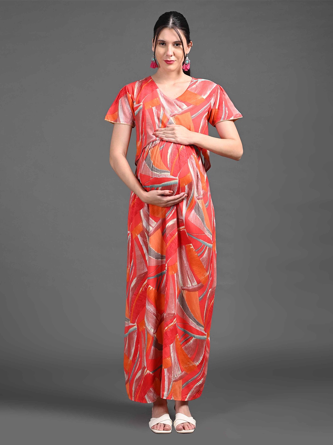 

GOLDSTROMS Printed Maternity Maxi Ethnic Dress, Orange