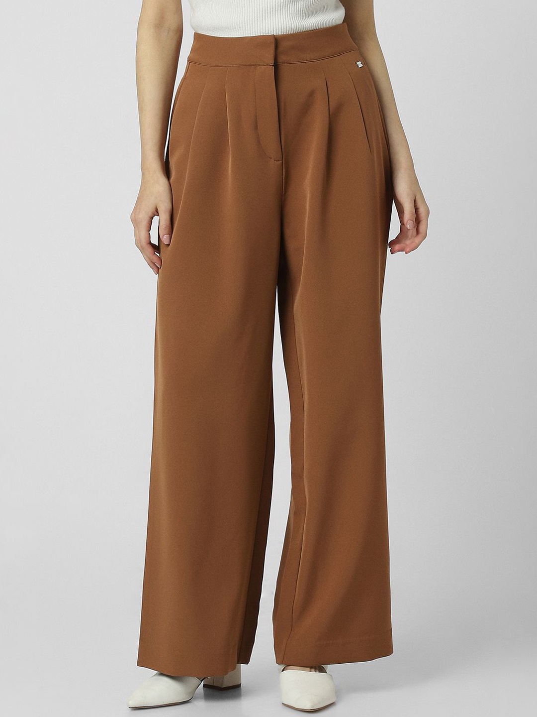 

Van Heusen Woman Women Pleated Regular Fit Trousers, Brown