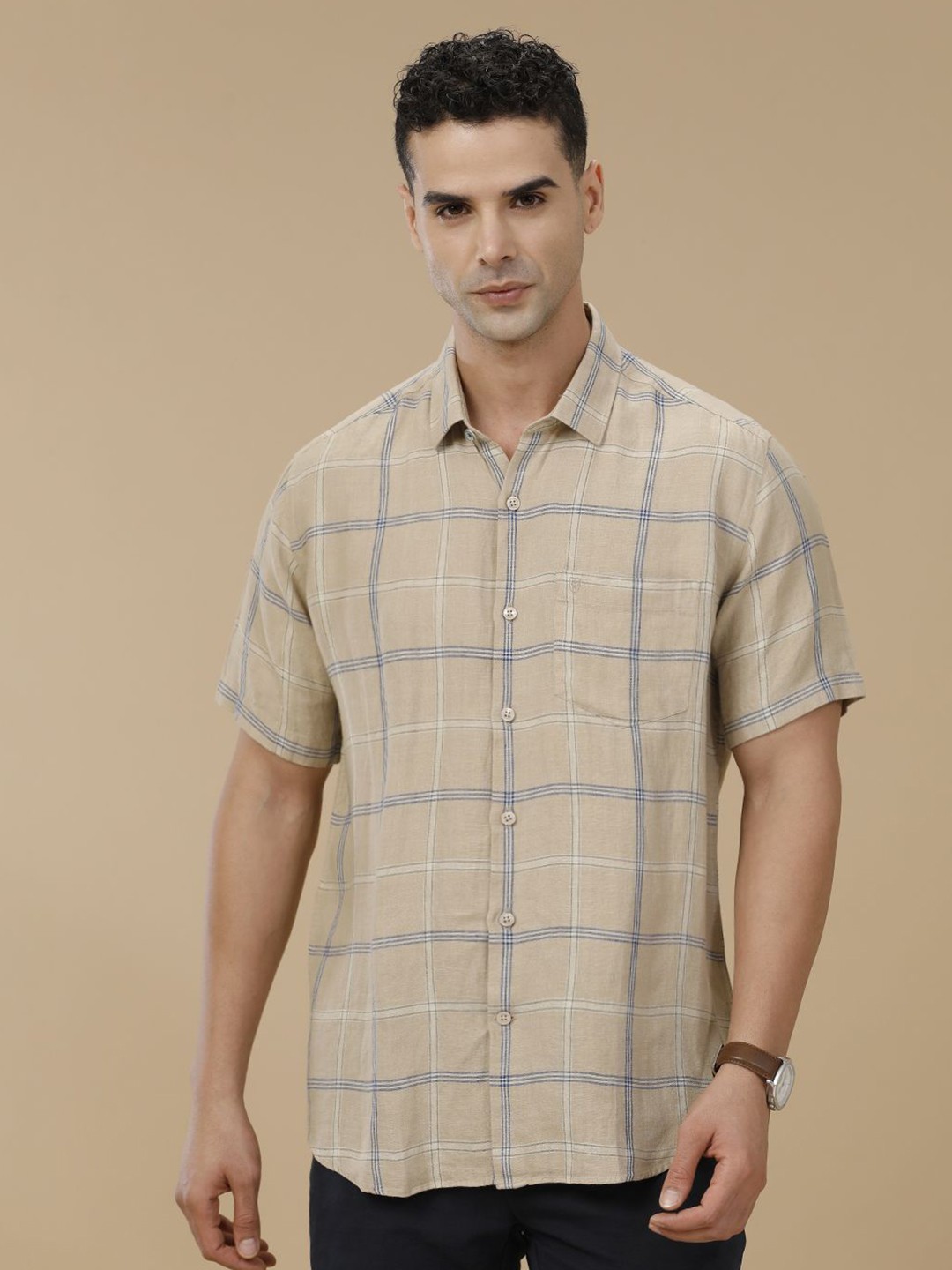 

Linen Club Contemporary Slim Fit Tartan Checked Linen Casual Shirt, Brown