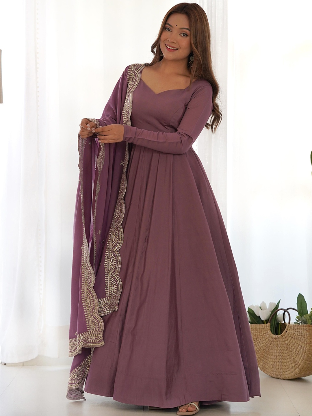 

KALINI Anarkali Kurta with Trousers & Dupatta, Purple