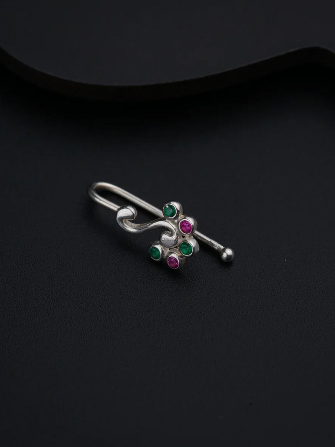 

House of Aadyaa Sterling Silver Oxidised Stone Studded Stud Nosepin