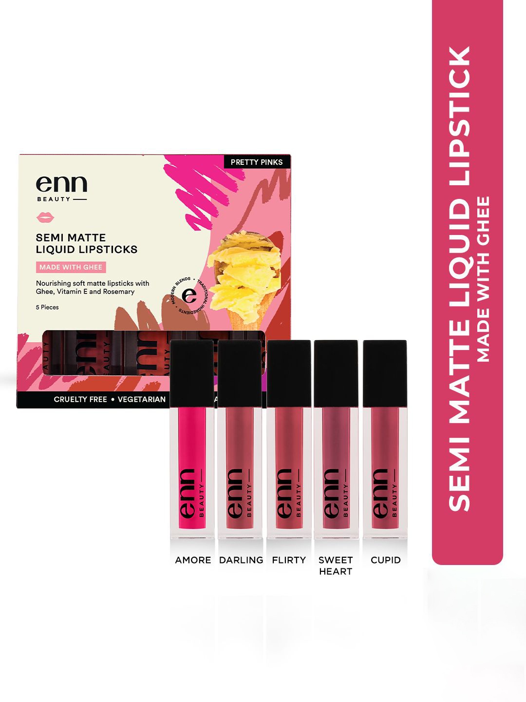 

ENN Beauty Set Of 5 Semi Matte Lipstick -7.5 ml Each, Pink