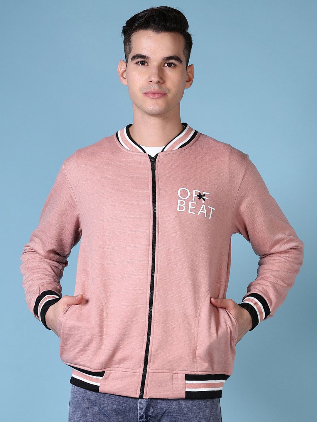 

V-Mart Men Printed Front-Open Sweatshirt, Mauve