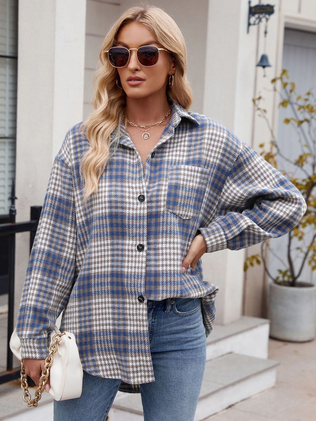 

StyleCast x Revolte Women Opaque Checked Casual Shirt, Blue