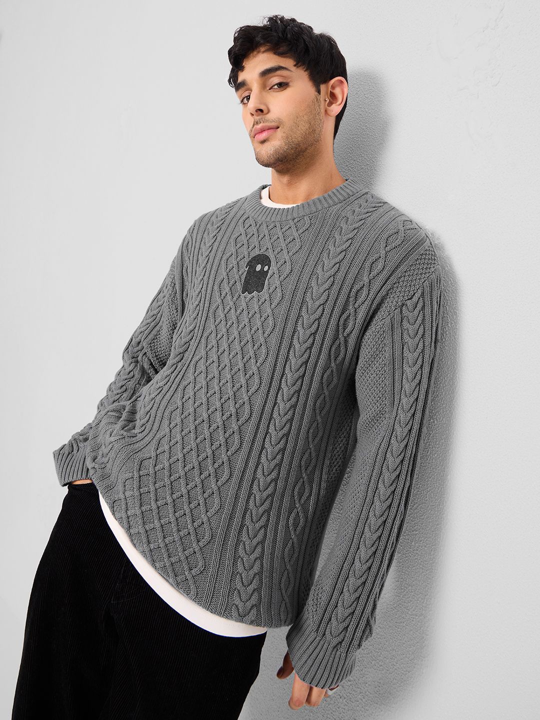 

The Souled Store Men Printed Round Neck Pullover Sweatshirt, Grey