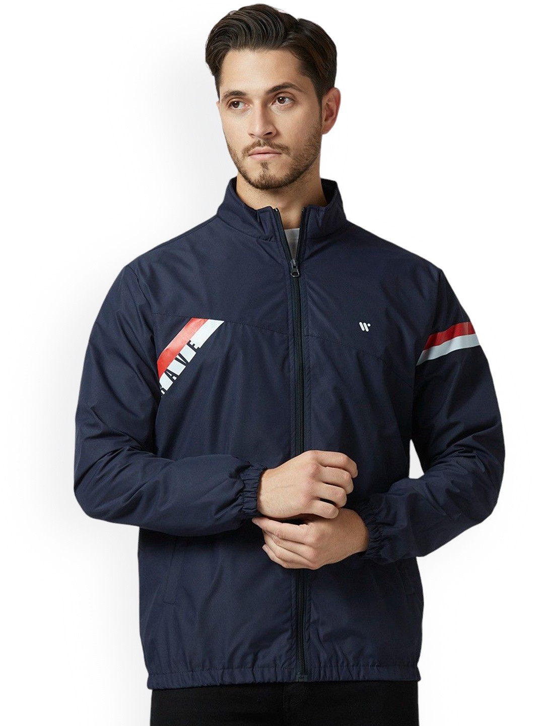 

Zeel Men Windcheater Longline Sporty Jacket with Patchwork, Navy blue