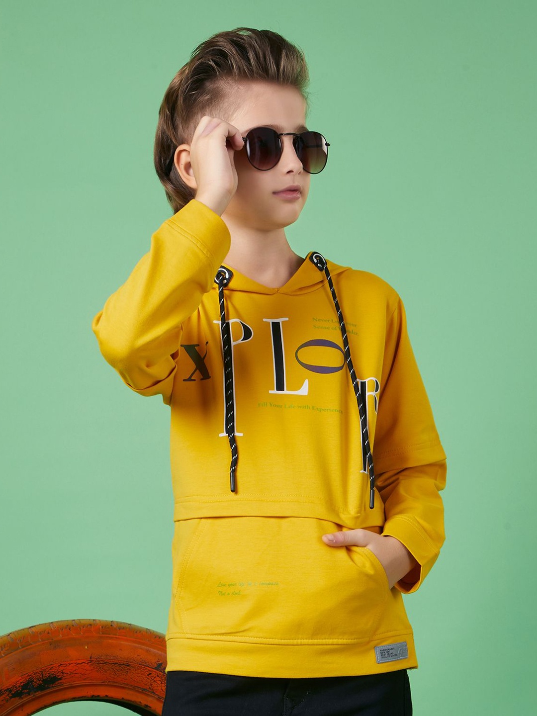 

MashUp Boys Typography Printed Hooded Pockets T-shirt, Mustard