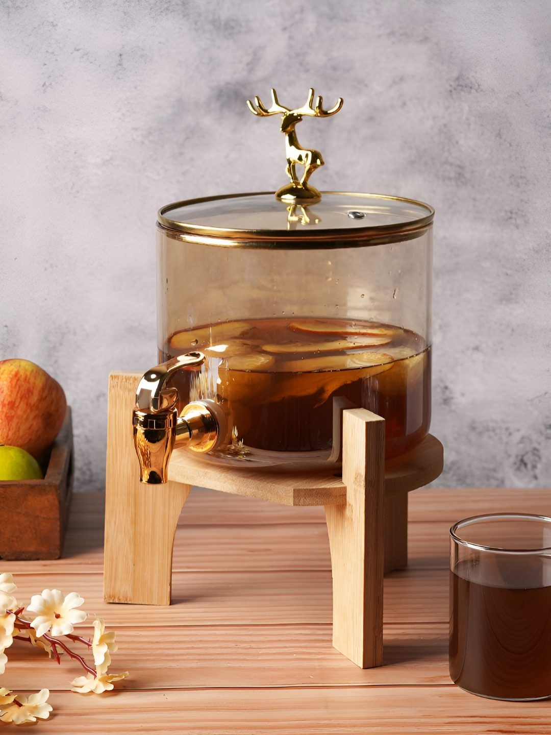 

Aura Brown GlassWater Jug With Wooden Stand 1.6L