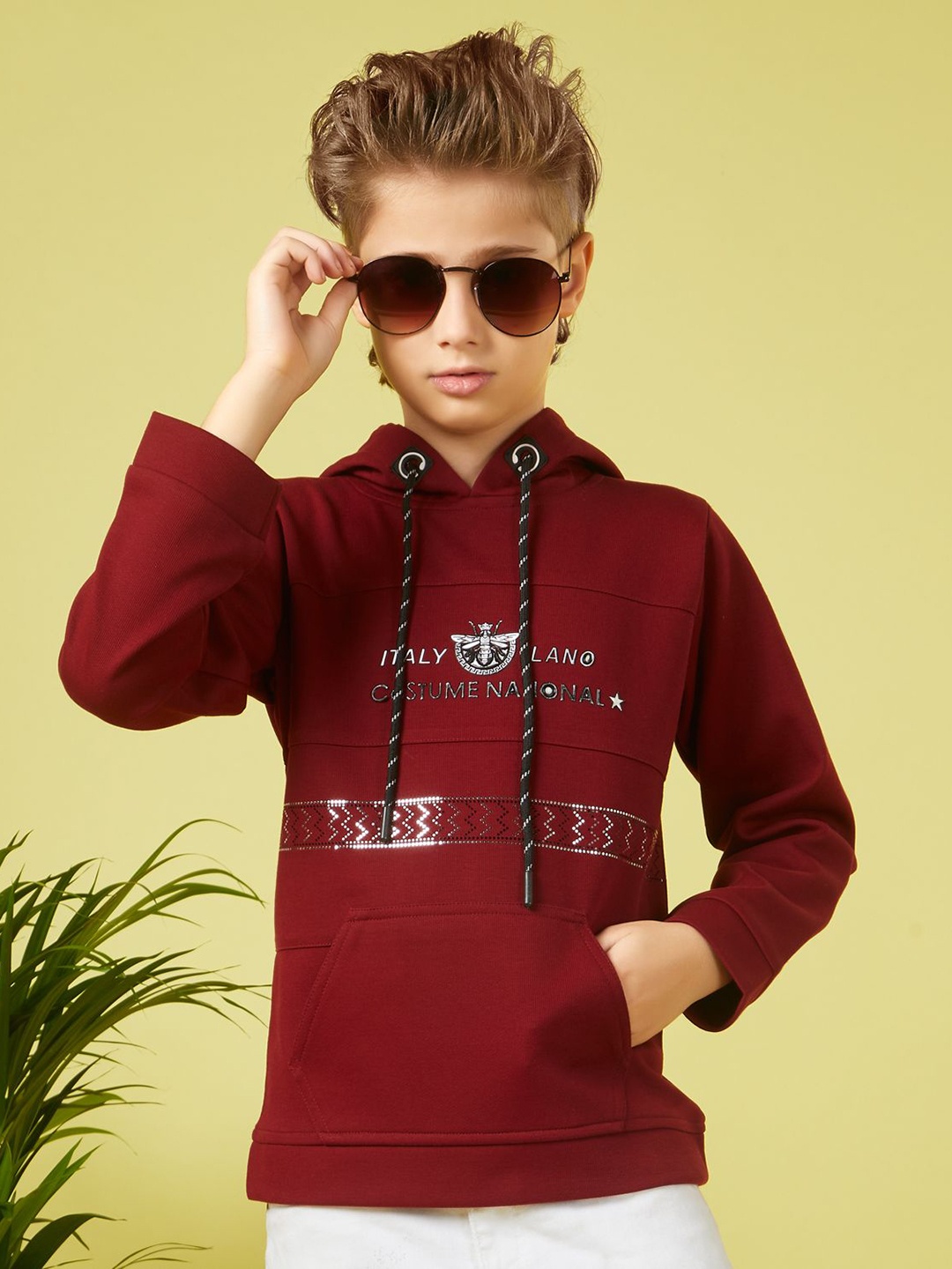 

MashUp Boys Printed Hooded T-shirt, Maroon