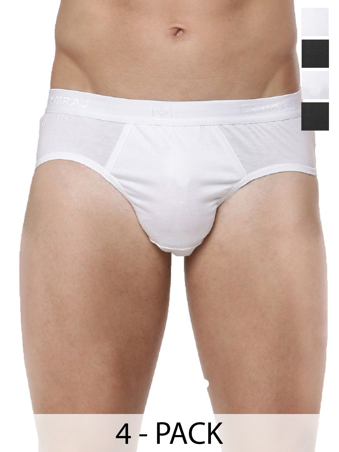

RAMRAJ Mens Cotton White&Black Inner Elastic Brief - Pack of 4