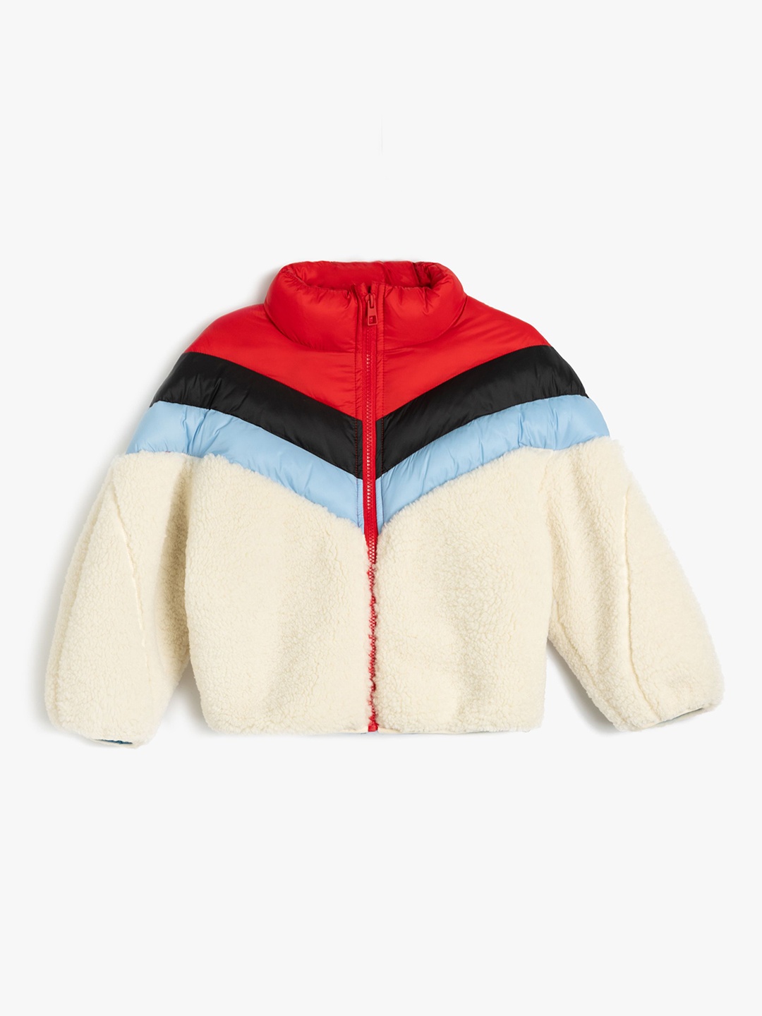 

Koton Girls Striped Padded Jacket with Patchwork, Beige